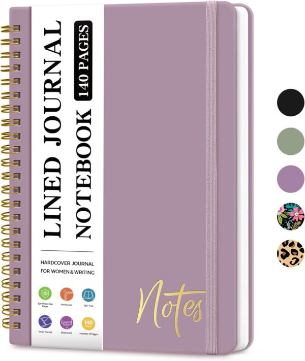 ZOTIA Lined Spiral Journal Notebook for Women, A5 College Ruled Journals for Writing, Hardcover Notebooks for Work, Note taking and Office School Supplies,140 Pages - Purple