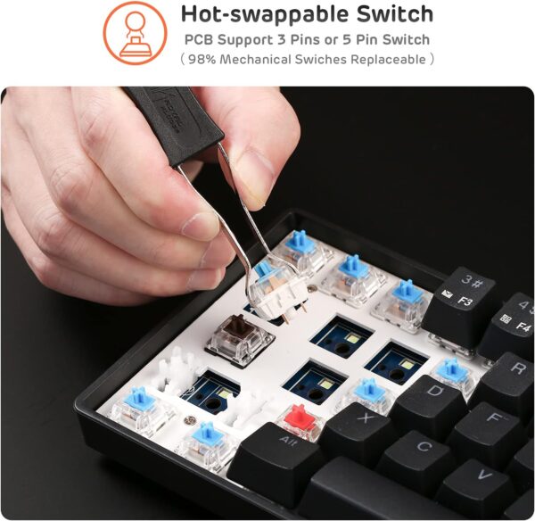 RK ROYAL KLUDGE RK61 Wireless 60% Triple Mode BT5.0/2.4G/USB-C Mechanical Keyboard, 61 Keys Wireless Mechanical Keyboard, Compact Gaming Keyboard with Software (Hot Swappable Blue Switch, Black)