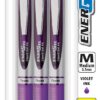 Pentel Pink BCA RTX Retractable Liquid Gel Pen, (0.7mm), Medium Line, Metal Tip, Violet Ink, Pack of 3 (BL77BP3V)