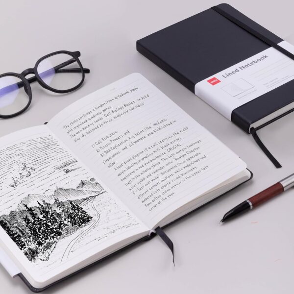 719M4vTbBsL._AC_SL1500_.jpg deli A5 Lined Journal Notebook, 160 Pages Hardcover Writing Notebook, 5.5"x8.2" College Ruled Notebook for Office, School, Work Notes (Black)
