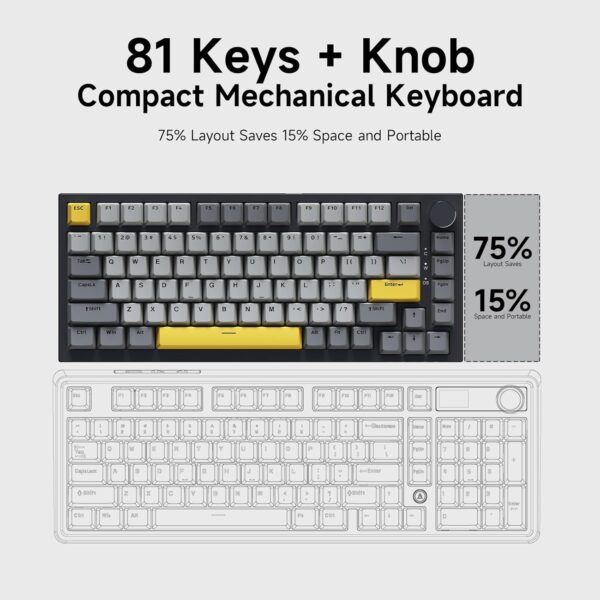 Ajazz AK820 75% Wired Gasket Mechanical Gaming Keyboard with Volume Knob - South Facing LED - PBT Keycaps - Programmable RGB Hot Swap Keyboard