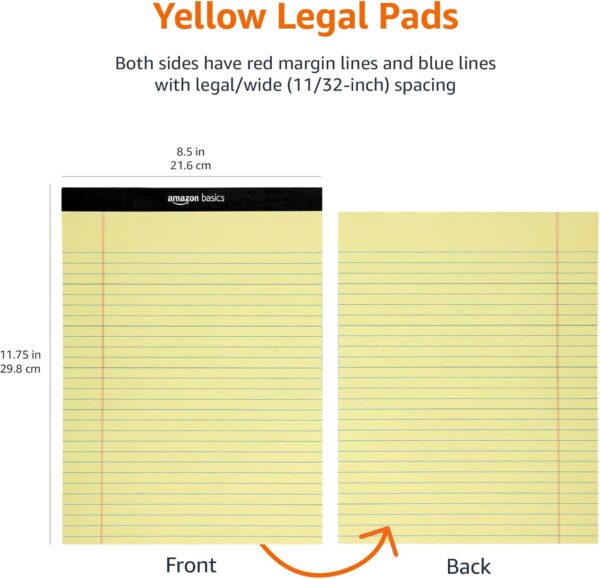 Amazon Basics 50 sheet Wide Ruled Lined Writing Note Pad, 8.5" x 11.75", 12-Pack, 600 Perforated Sheets, Canary