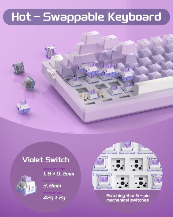 71DgUfFZpvL._AC_SL1500_.jpg MageGee SKY98 Mechanical Gaming Keyboard, 96% Gasket Hot Swappable Wired Custom Creamy Keyboard with 5-Layer Sound Dampening, RGB Backlit, NKRO for Win/Mac (Violet, Violet Switch)