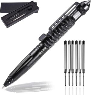 KEPEAK Military Tactical Pen, Professional Self Defense Pen, Emergency Glass Breaker Pen - Tungsten Steel, Writing EDC Survival Tool with 6 Refill