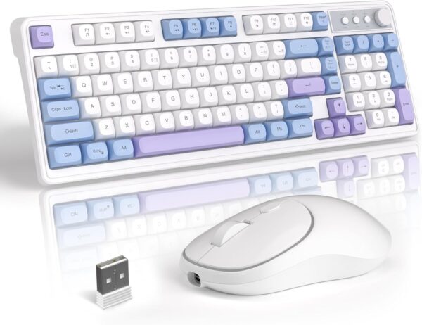 MageGee Wireless Gaming Keyboard and Mouse Combo V560, RGB Backlit MageGee Wireless Gaming Keyboard and Mouse Combo V560, RGB Backlit Rechargeable Mechanical Feel 2.4GHz Quiet Blue White Purple Keyboard Mouse for Mac Laptop PC Gamer