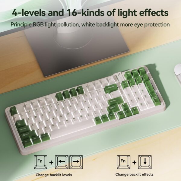 AUSDOM 98Pro Silent Mechanical Keyboard, Wireless Hot Swappable Gaming Keyboard with Backlit,Gasket Structure,Pre-lubed Tactile Switches,2.4GHz/Type-C/Bluetooth Custom Keyboards (Green & White-Silent)