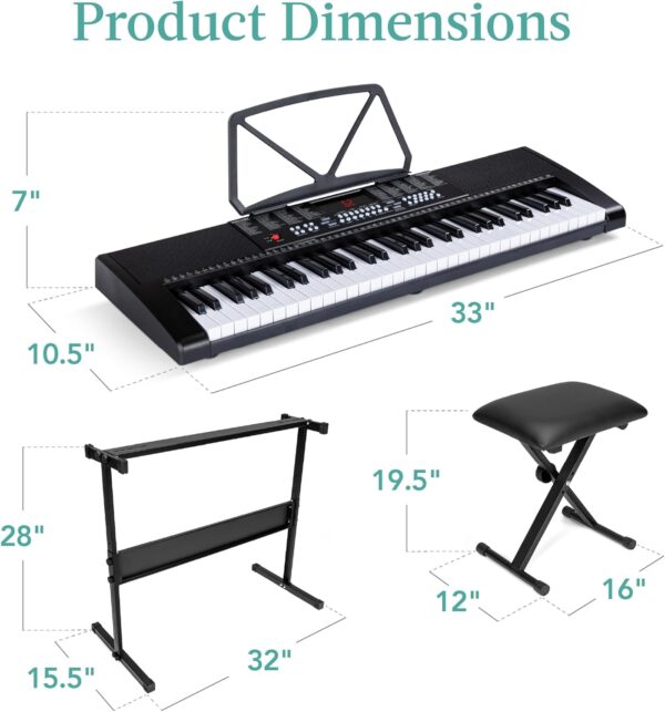 71F5DQx8oL._AC_SL1500_.jpg Best Choice Products 61-Key Electronic Keyboard Piano Portable Electric Keyboard Complete Beginner Set w/LED Screen, Stand, Bench, Headphones - Black