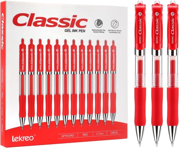 71FP86GH9PL._AC_SL1500_.jpg Classic Retractable Gel Roller Pens, 0.7mm Fine Point, Red Ink (Red - 12 Packs)