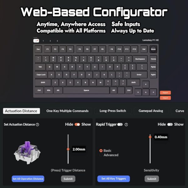 LEMOKEY P1 HE 75% Wireless Custom Mechanical Gaming Keyboard with Gateron Double-Rail Magnetic Switches Knob Version, QMK 2.4 GHz Bluetooth 5.2 RGB Backlight Compatible with Mac Windows Linux-White