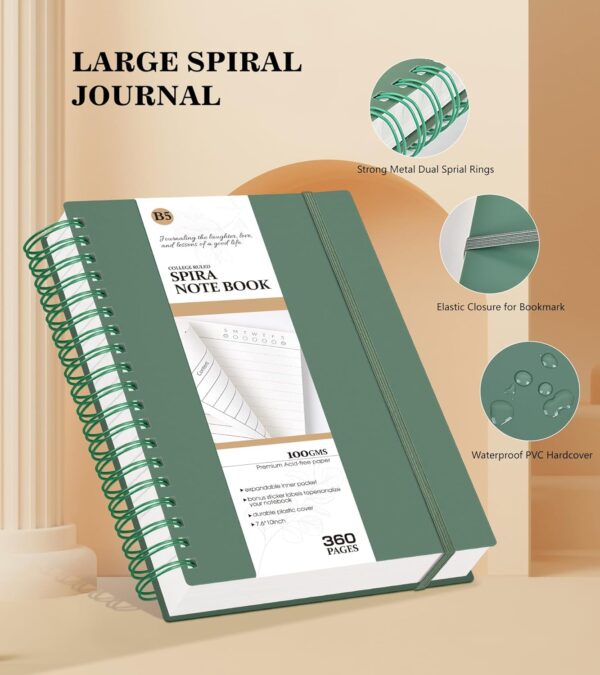 MUAHLIUB Spiral Notebook Journal,360 Pages College Ruled Notebook, Lined Thick Journals for Women Men,A5 Thick Spiral Journal for Writing,100GSM Paper, Spiral Notebooks for Work School 5.5"x8.5" Green