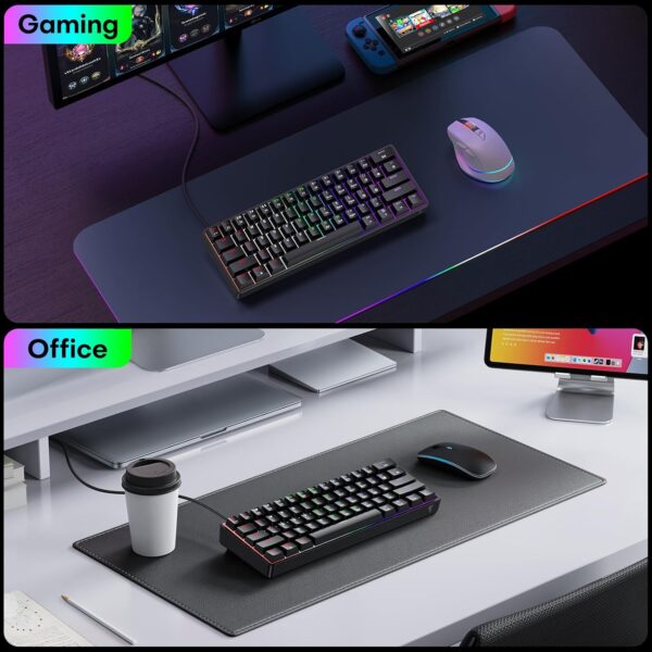 TECURS 60% Compact Mechanical Keyboard for Mac/Windows/PC, Ideal for Office & Gaming, 61 Keys RGB Backlit Wired Keyboard with Linear Red Switch for Fast Response & Smooth Typing, Black