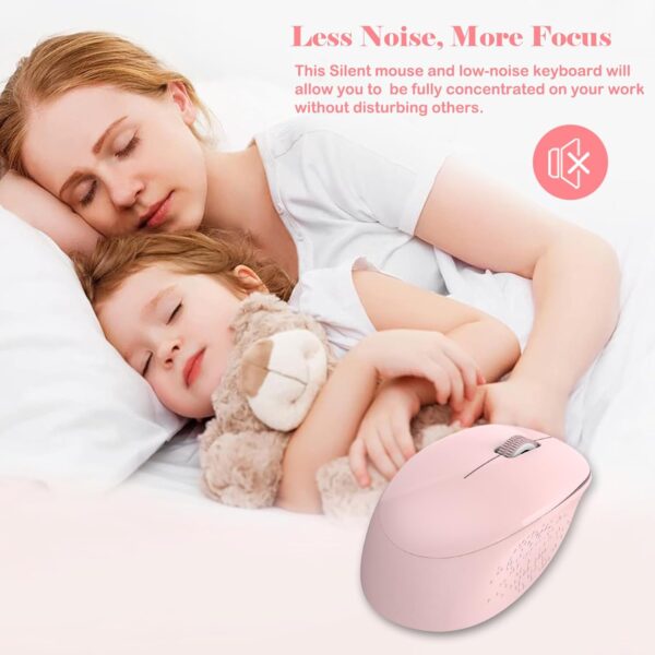 71HkzDYIcIL._AC_SL1500_.jpg LeadsaiL Pink Wireless Keyboard and Mouse Combo, Full-Sized Ergonomic Computer Keyboard, 2.4GHz Cordless Keyboard Silent Mouse Set with 2-in-1 USB Receiver, 12 FN Shortcuts for Windows Laptop, PC/Mac