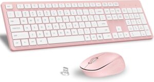LeadsaiL Pink Wireless Keyboard and Mouse Combo, Full-Sized Ergonomic Computer Keyboard, 2.4GHz Cordless Keyboard Silent Mouse Set with 2-in-1 USB Receiver, 12 FN Shortcuts for Windows Laptop, PC/Mac