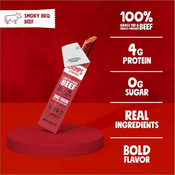 Chomps Snack Size Grass-Fed and Finished Smoky BBQ Beef Jerky Snack Sticks 0.5oz 24-Pack - Keto, Paleo, Whole30, 4g Lean Meat Protein, Gluten-Free, Zero Sugar Food, Non-GMO Chomplings