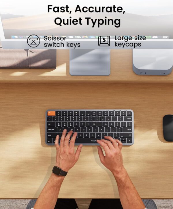 71KW1X9pkL._AC_SL1500_.jpg ProtoArc Backlit Compact Wireless Keyboard for Mac, K90-A Bluetooth Keyboard, Multi-Device, Low Profile, Fluid Quiet Typing, Rechargeable, Compatible with MacBook Pro/Air, iPad - Space Gray