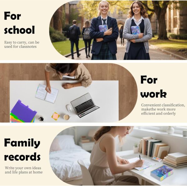 5 Subject Notebook College Ruled, A5 Spiral Notebook with Removable Pocket Dividers Tabs, Lined Organizer Notebook Journal for Women, 240 Pages Notebooks for Work School Note Taking, Purple Marble