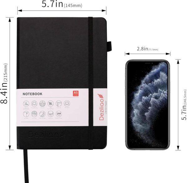 71LeUPqt9S._AC_SL1500_.jpg Deziliao Lined Journal Notebooks with Pen Loop, Hardcover Notebook Journal for Work, 100Gsm Premium Thick Paper with Inner Pocket, Medium 5.7"x8.4", (Black, Ruled)