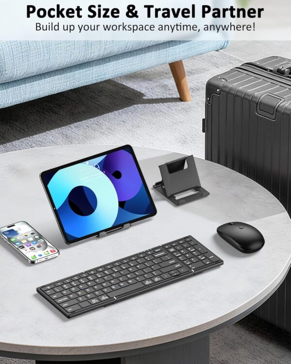 Foldable Keyboard and Mouse, Folding Bluetooth Keyboard Mouse Combo, 2.4G Wireless + Bluetooth5.1 x 2, Portable Wireless Rechargeable Travel Keyboard Mouse for Windows Android MacOS iOS