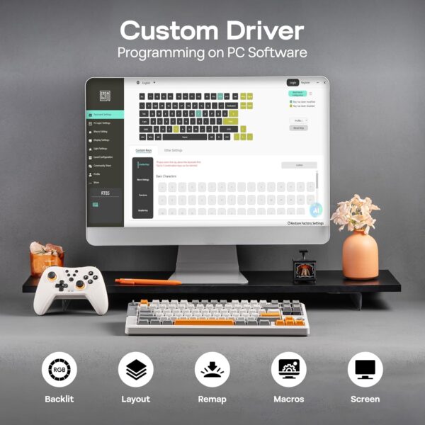 EPOMAKER RT85 Wireless Mechanical Keyboard with Joystick & DIY Screen, 8000mAh, BT/USB/2.4Ghz, Gasket, 5-Layer Paddings, Hot-Swap, PBT Keycap, 75% Gaming Keyboard (Retro White, Wisteria Linear)