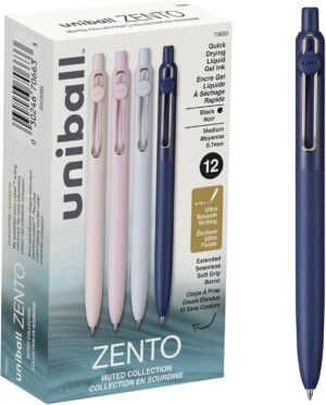 uniball Zento Liquid Gel Ink Retractable Pens, Medium Point (0.7mm), uniball Zento Liquid Gel Ink Retractable Pens, Medium Point (0.7mm), Muted Barrels, Black Ink, Dozen
