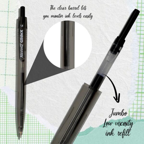 AKVINQ® GlideX Retractable Ballpoint Pens – Black Ink – 1.0 mm Bold Tip – Smooth Writing, Quick Dry, Low-viscosity ink, No Smudge – 100 Pens Bulk Pack for Office & School Supplies