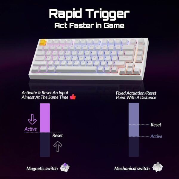 LEMOKEY P1 HE 75% Wireless Custom Mechanical Gaming Keyboard with Gateron Double-Rail Magnetic Switches Knob Version, QMK 2.4 GHz Bluetooth 5.2 RGB Backlight Compatible with Mac Windows Linux-White