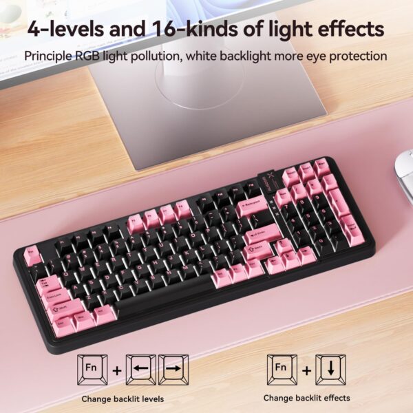AUSDOM 98Pro Silent Wireless Mechanical Keyboard, Tri-Mode BT/2.4G/USB-C Hot Swappable Custom Quiet Keyboard with Backlit, Gasket Structure, PBT Keycaps,Pre-lubed Tactile Switches(Black & Pink-Silent)