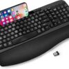 Ergonomic Wireless Keyboard with Cushioned Wrist Rest, Wave Keys, Phone Holder, Comfortable Natural Typing, 2.4GHz Full Size Cordless USB Computer Keyboard for Windows, Mac OS, Laptop, PC (Black)