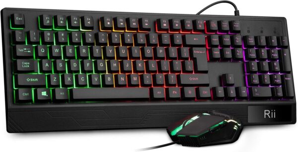 Rii Gaming Keyboard and Mouse Combo,USB Wired,104 Keys RGB LED Rii Gaming Keyboard and Mouse Combo,USB Wired,104 Keys RGB LED Backlit Keyboard with Wrist Rest for PC/Laptop (Black)