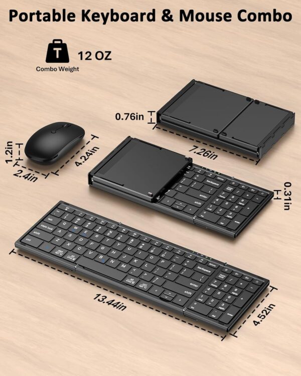 Foldable Keyboard and Mouse, Folding Bluetooth Keyboard Mouse Combo, 2.4G Wireless + Bluetooth5.1 x 2, Portable Wireless Rechargeable Travel Keyboard Mouse for Windows Android MacOS iOS