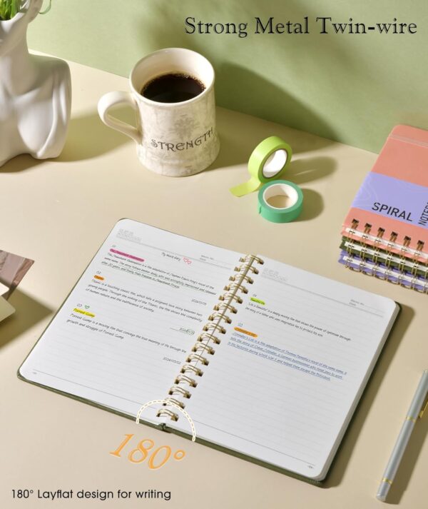 71SP5PAZSaL._AC_SL1500_.jpg Lined Spiral Journal Notebook, A5 Hardcover Spiral Journals for Women Men, 150 Numbered Pages Spiral Bound Notebook, 100 GSM College Ruled Notebooks for Work, Note Taking 5.75" x 8.38", Olive Green