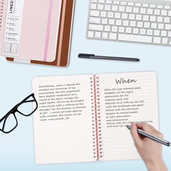 Lined Spiral Journal Notebook, A5 Hardcover Leather Notebook for Work, 5.7''×8.2'', 100GSM Thick Paper Spiral Bound Journaling Notebooks for Women & Men Office School Note Taking Business, Pink