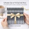 SEVEN86 0.38 mm Pen Gel Ink Ballpoint Pens - Fine Tip, Black Ink, Cap Type - Set of 10 - Gift for Students and Professionals