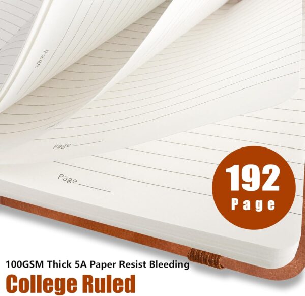 Lined Journal Notebook, A5, 192 Pages 100 GSM Thick Paper, Hardcover Leather College Ruled Journal for Writing, Men Women, Journaling, Daily, Work, Office, Home School Business(Brown)
