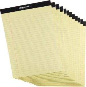 Amazon Basics 50 sheet Wide Ruled Lined Writing Note Pad, Amazon Basics 50 sheet Wide Ruled Lined Writing Note Pad, 8.5" x 11.75", 12-Pack, 600 Perforated Sheets, Canary