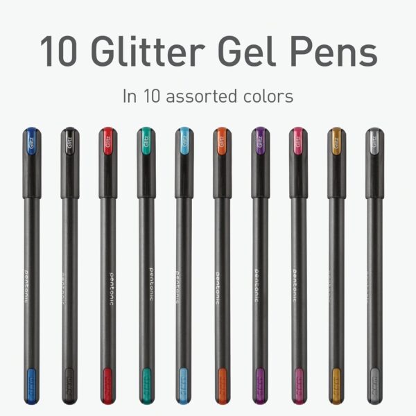 71U2HDdmsL._AC_SL1500_.jpg Pentonic Glitter Gel Pens, 10 Count, 10 Assorted Colors, 1.0 mm Bold Point, Smooth Writing For Journaling, Notetaking & Art Projects (1002365)
