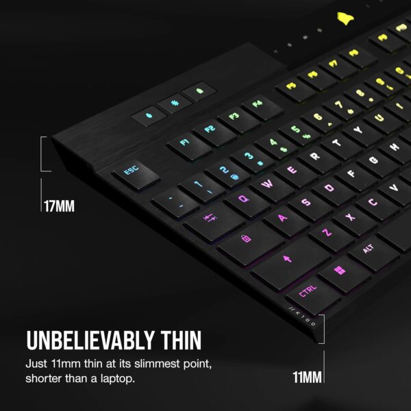 Corsair K100 AIR Wireless RGB Mechanical Gaming Keyboard - Ultra-Thin, Sub-1ms Slipstream, Low-Latency Bluetooth, Cherry MX Ultra Low Profile Keyswitches - NA Layout, QWERTY - Black