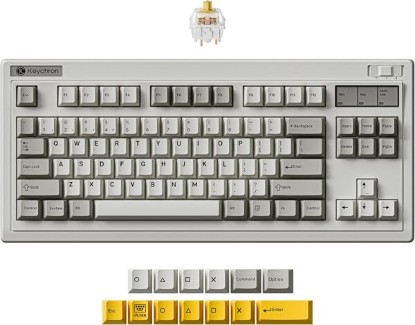 Keychron R3 Retro Wireless Mechanical Keyboard, 80% TKL Hot Swappable Keychron R3 Retro Wireless Mechanical Keyboard, 80% TKL Hot Swappable RGB Tactile Super Banana Switch, QMK Tri-Mode(2.4 GHz/Bluetooth/Wired), Compatible with Mac PC Linux