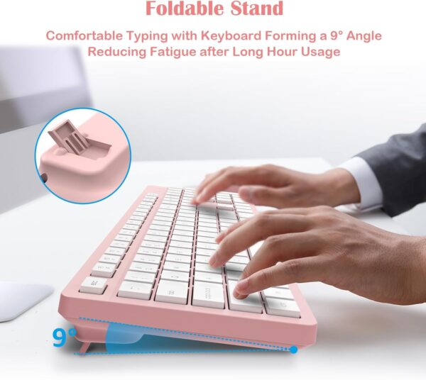 71USPXCHAaL._AC_SL1500_.jpg LeadsaiL Pink Wireless Keyboard and Mouse Combo, Full-Sized Ergonomic Computer Keyboard, 2.4GHz Cordless Keyboard Silent Mouse Set with 2-in-1 USB Receiver, 12 FN Shortcuts for Windows Laptop, PC/Mac