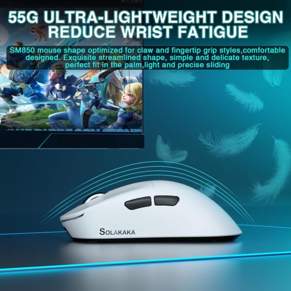 CORBOBO SOLAKAKA SM850 - Wireless Gaming Mouse - Programmable Buttons,24000 DPI Adjustable, Lightweight, Ergonomic Computer Wireless Mouse, BT5.1/2.4G/Wired, PC Gaming & Office Mice for Win/Mac/Linux
