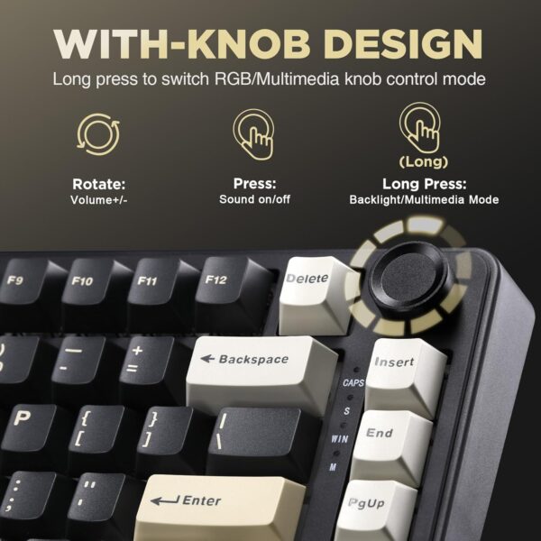 YUNZII B75 Mechanical Keyboard,75% Layout with Knob,Hot Swappable RGB Backlit Gasket Mounted, Creamy Typing, Double-Shot PBT Keycaps,Cherry Profile,for Win/Mac (Black, Blue Grey Tactile Switch)