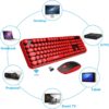 Wireless Keyboard and Mouse Combo, Retro Typewriter Style Red Keyboard with 104 Round Keys, Cute Bubble Round Keycaps, 2.4GHz Clicky Creamy Sounding Keyboard & 3 DPI Mouse for PC Laptop Desktop Gaming