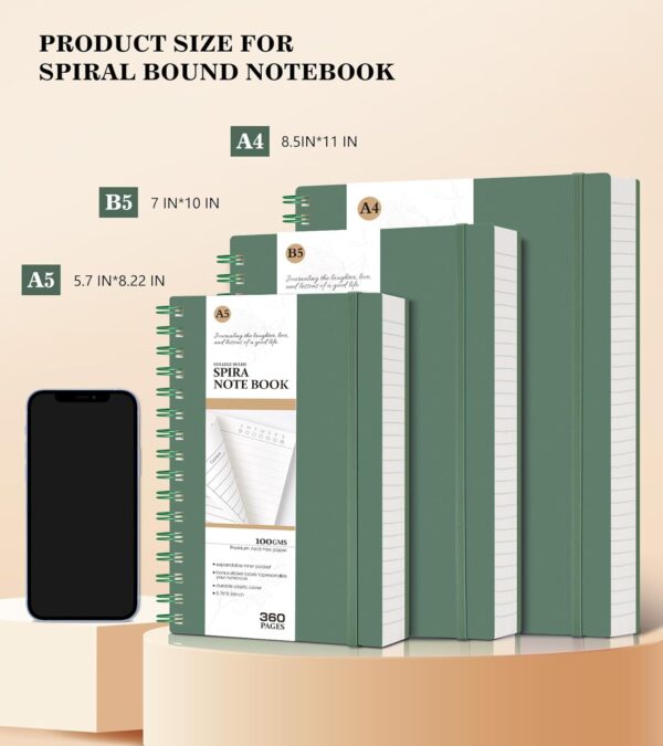 MUAHLIUB Spiral Notebook Journal,360 Pages College Ruled Notebook, Lined Thick Journals for Women Men,A5 Thick Spiral Journal for Writing,100GSM Paper, Spiral Notebooks for Work School 5.5"x8.5" Green