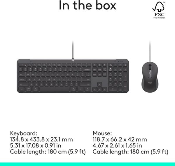Logitech Signature Slim Wired Combo MK625 for Business, Optical Wired Mouse, Full-Size Keyboard, USB-C Plug-and-Play, Windows/Mac/Chrome/PC/laptops - Graphite