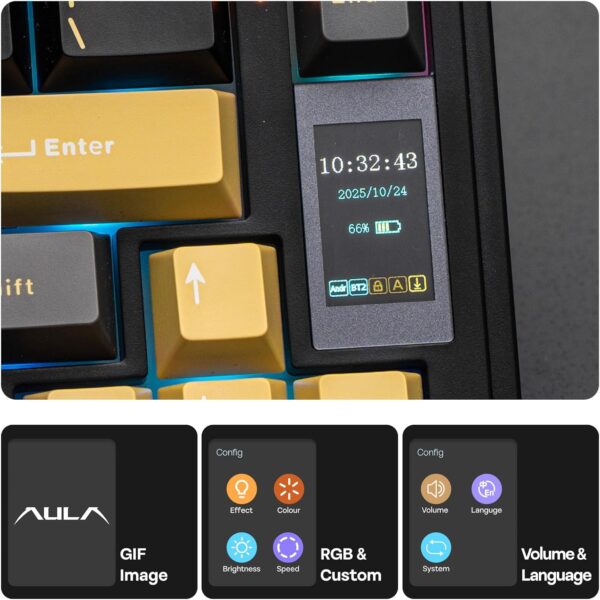 71WTZL5QxrL._AC_SL1500_.jpg EPOMAKER X Aula EA75 MAX Wireless Gaming Keyboard with Screen & Knob, 5000mAh, Hot-Swap, Lubed Switches, RGB Backlit, Creamy Gasket, 75% Mechanical Keyboard (Black, Reaper Switch)