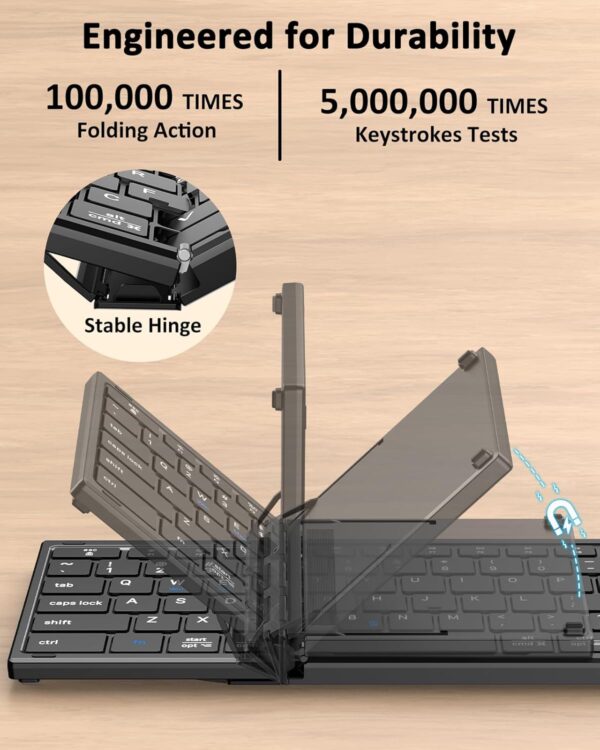 Foldable Keyboard and Mouse, Folding Bluetooth Keyboard Mouse Combo, 2.4G Wireless + Bluetooth5.1 x 2, Portable Wireless Rechargeable Travel Keyboard Mouse for Windows Android MacOS iOS