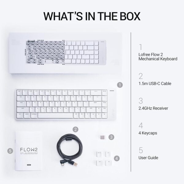 71Wg5PZaoKL._AC_SL1500_.jpg LOFREE Flow2 Low-Profile Mechanical Keyboard, Aluminum Alloy with Void Linear Switches, Rechargeable Wireless Keyboards with 3 Mode Connections for Windows, macOS (Silver with Silence, 100 Keys)
