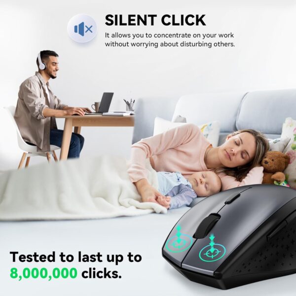 71WtQvLHHjL._AC_SL1500_.jpg TECKNET Wireless Mouse, 2.4G USB Computer Mouse with 6-Level Adjustable 4800 DPI, Silent Quiet Click,30 Months Battery, Ergonomic Grips, 6 Buttons Portable for PC, Chromebook, Mac - Grey