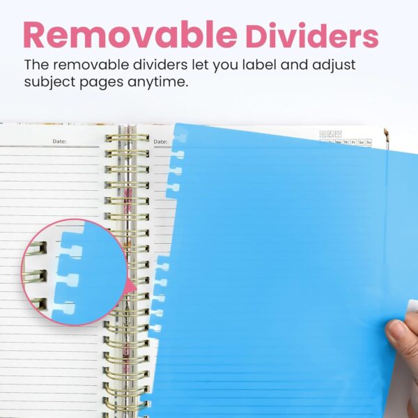 Large Spiral Lined Notebooks for Work with Removable Dividers & Tabs, 8.5"x11" Pretty Hardcover 5 Subject Notebook Journal for Women, College Ruled, Perfect for Study & Office Organization, 280 Pages,Wildflowers