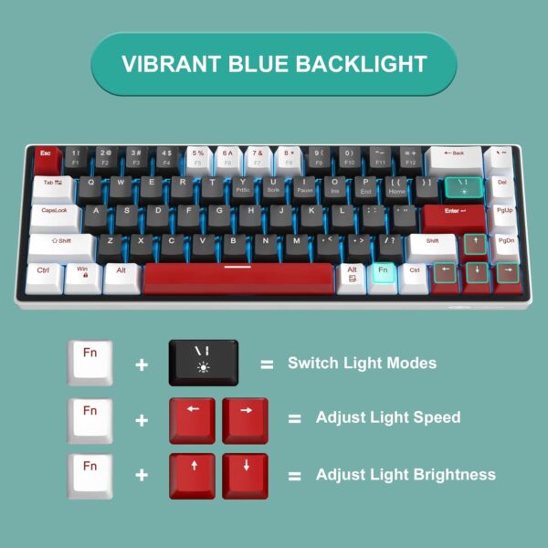 MageGee 60% Mechanical Gaming Keyboard, 68 Keys Compact Blue LED Backlit Gaming Keyboards, SKY68 Wired Ergonomic Mini Office Keyboard for Windows PC Gamer (Red Switch, White & Black)